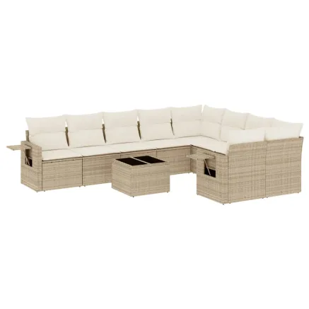 Salon de jardin avec coussins 10 pcs beige résine tressée 2