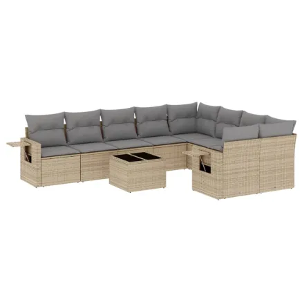 Salon de jardin avec coussins 10 pcs beige résine tressée 2