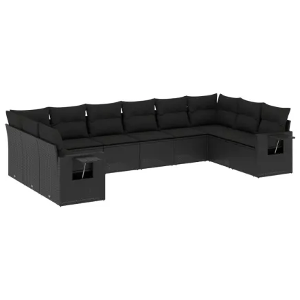 Salon de jardin 10 pcs avec coussins noir résine tressée 2