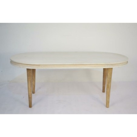 Table de Salle à Manger DKD Home Decor Blanc Doré Laiton Bois de man