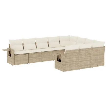 Salon de jardin avec coussins 10 pcs beige résine tressée 2