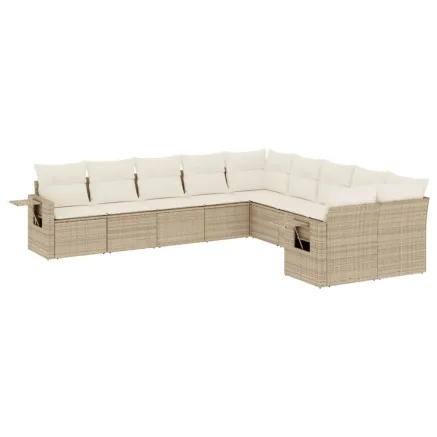 Salon de jardin avec coussins 10 pcs beige résine tressée 2