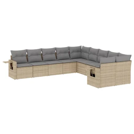 Salon de jardin avec coussins 10 pcs beige résine tressée 2