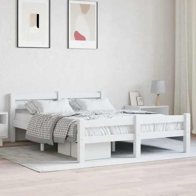 Cadre de lit sans matelas blanc bois de pin massif 140x200 cm