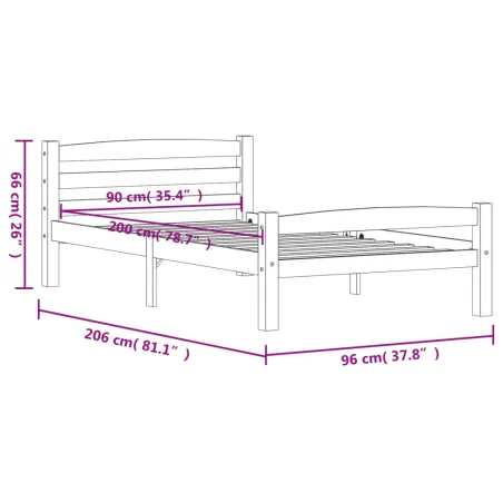 Cadre de lit sans matelas Marron miel Bois pin massif 90x200 cm