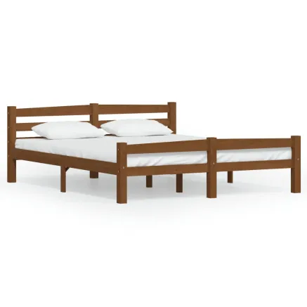 Cadre de lit sans matelas marron miel pin massif 160x200 cm 2