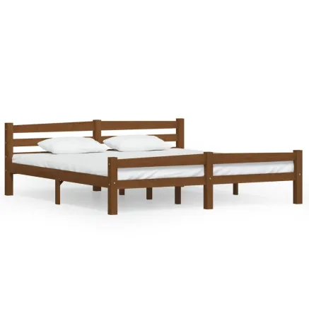 Cadre de lit sans matelas marron miel bois massif pin 180x200cm 2