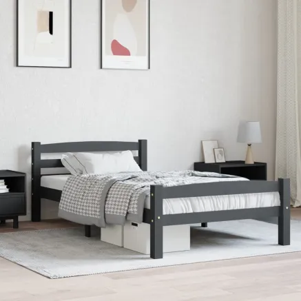 Cadre de lit sans matelas gris foncé pin massif 100x200 cm