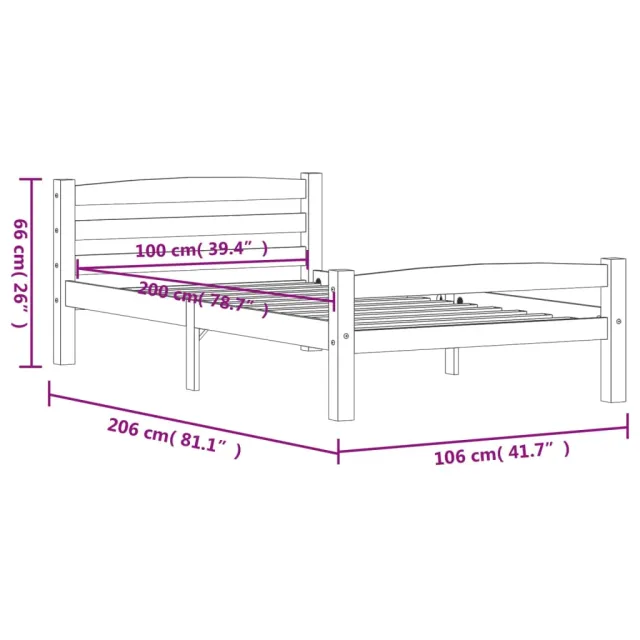 Cadre de lit sans matelas gris foncé pin massif 100x200 cm