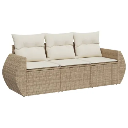 Salon de jardin avec coussins 3 pcs beige résine tressée 2