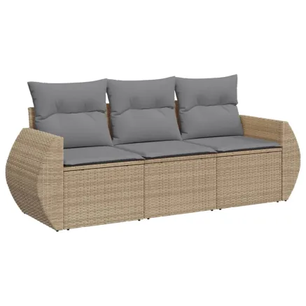 Salon de jardin avec coussins 3 pcs beige résine tressée 2