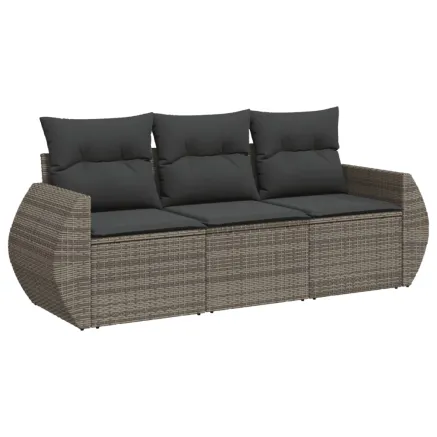 Salon de jardin avec coussins 3 pcs gris résine tressée 2