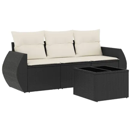 Salon de jardin 4 pcs avec coussins noir résine tressée 2