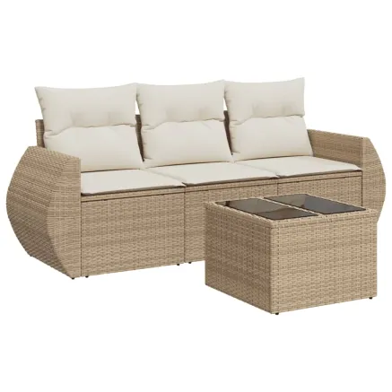 Salon de jardin avec coussins 4 pcs beige résine tressée 2