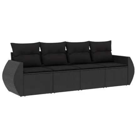 Salon de jardin 4 pcs avec coussins noir résine tressée 2