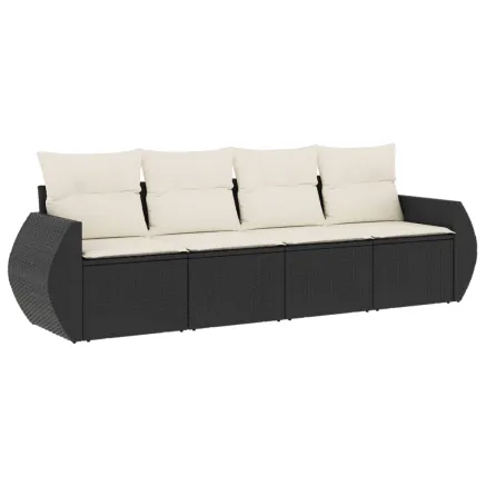 Salon de jardin 4 pcs avec coussins noir résine tressée 2