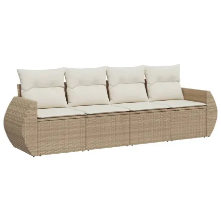 Salon de jardin avec coussins 4 pcs beige résine tressée 2