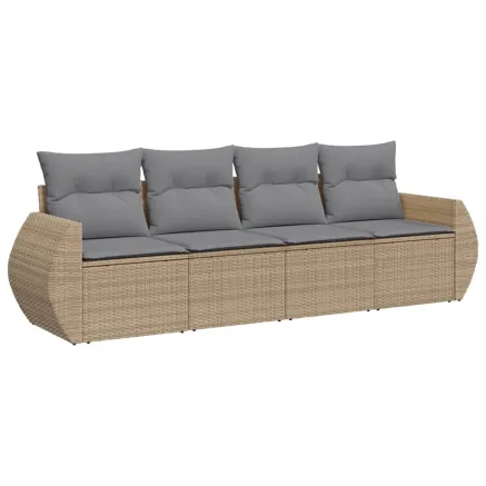 Salon de jardin avec coussins 4 pcs beige résine tressée 2