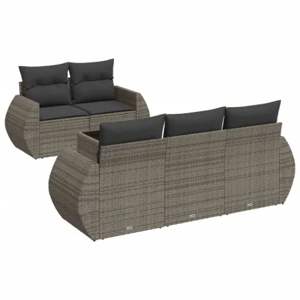 Salon de jardin 6 pcs avec coussins gris résine tressée 2