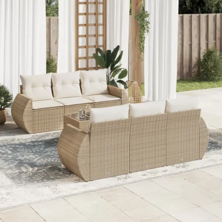 Salon de jardin avec coussins 7 pcs beige résine tressée