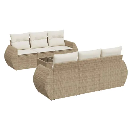 Salon de jardin avec coussins 7 pcs beige résine tressée 2