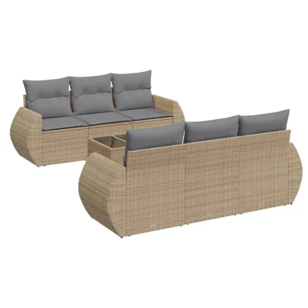 Salon de jardin avec coussins 7 pcs beige résine tressée 2