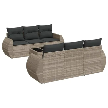 Salon de jardin avec coussins 7 pcs gris clair résine tressée 2