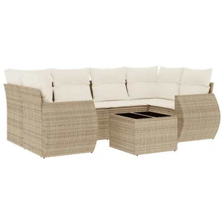 Salon de jardin avec coussins 7 pcs beige résine tressée