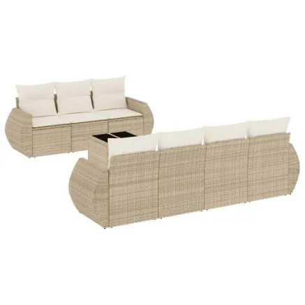 Salon de jardin avec coussins 8 pcs beige résine tressée 2