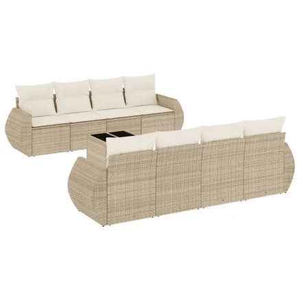 Salon de jardin avec coussins 9 pcs beige résine tressée 2