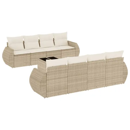 Salon de jardin avec coussins 9 pcs beige résine tressée