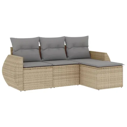 Salon de jardin avec coussins 4 pcs beige résine tressée 2