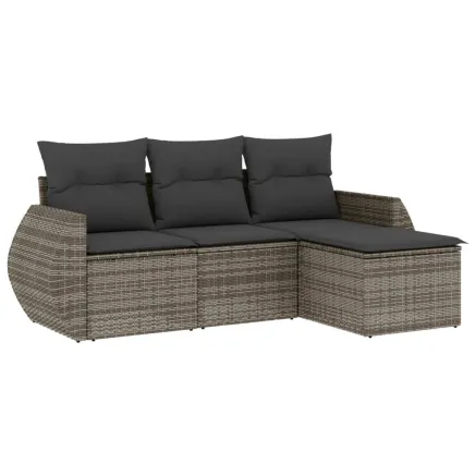 Salon de jardin 4 pcs avec coussins gris résine tressée 2