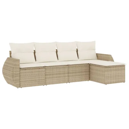 Salon de jardin avec coussins 5 pcs beige résine tressée