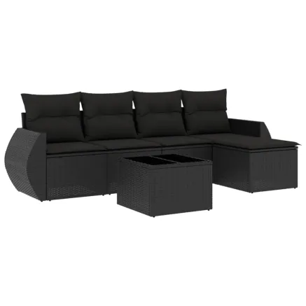 Salon de jardin 6 pcs avec coussins noir résine tressée 2