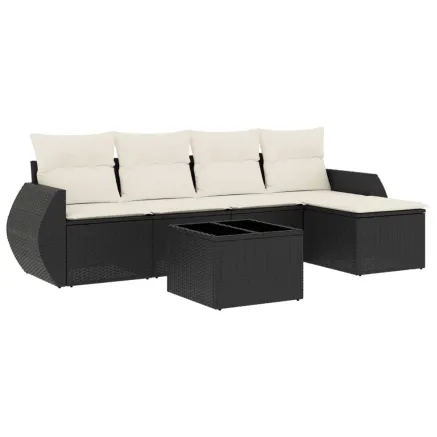 Salon de jardin 6 pcs avec coussins noir résine tressée 2