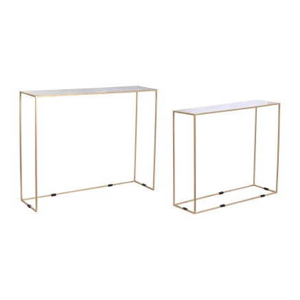 Satz mit 2 Tischen DKD Home Decor Weiß Schwarz Gold 100 x 28 x 80 cm