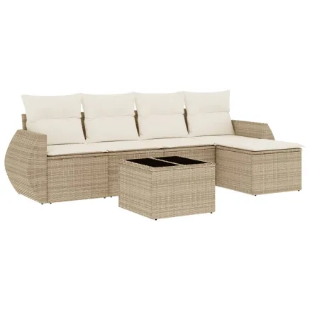 Salon de jardin avec coussins 6 pcs beige résine tressée 2