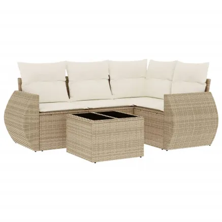 Salon de jardin avec coussins 5 pcs beige résine tressée 2