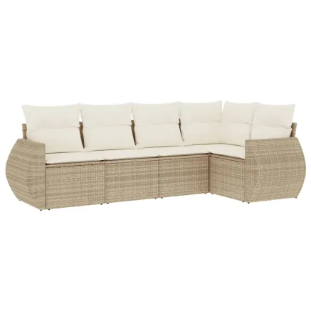 Salon de jardin avec coussins 5 pcs beige résine tressée 2