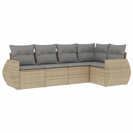 Salon de jardin avec coussins 5 pcs beige résine tressée 2