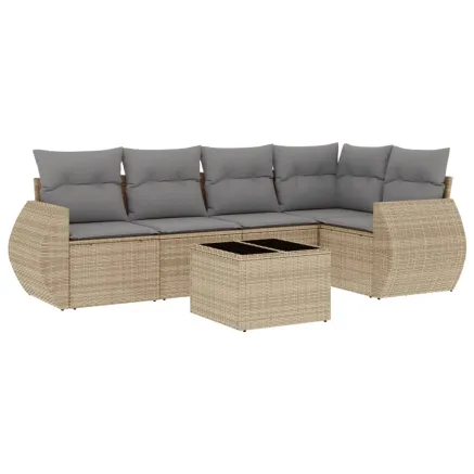 Salon de jardin avec coussins 6 pcs beige résine tressée 2