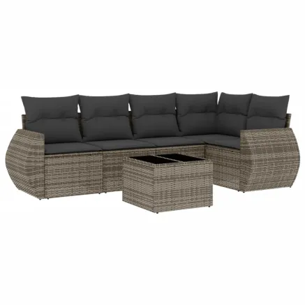 Salon de jardin 6 pcs avec coussins gris résine tressée 2