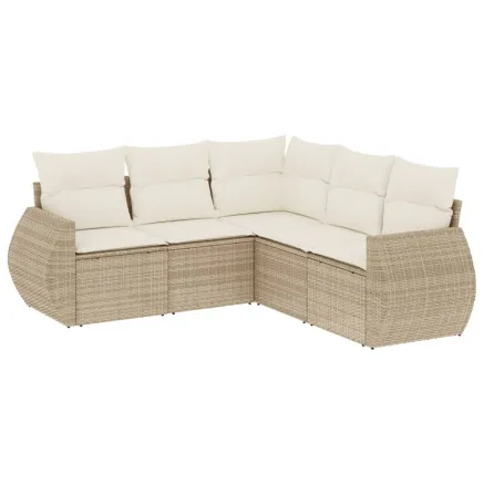 Salon de jardin avec coussins 5 pcs beige résine tressée 2