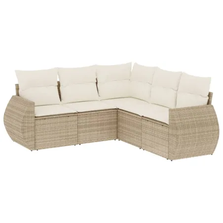 Salon de jardin avec coussins 5 pcs beige résine tressée