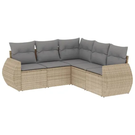 Salon de jardin avec coussins 5 pcs beige résine tressée 2