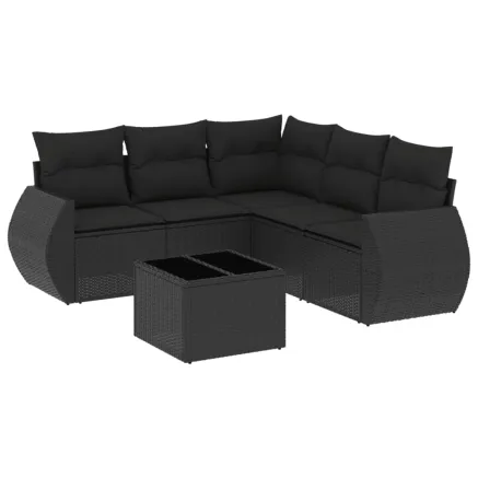 Salon de jardin 6 pcs avec coussins noir résine tressée 2