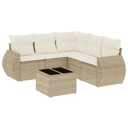 Salon de jardin avec coussins 6 pcs beige résine tressée 2