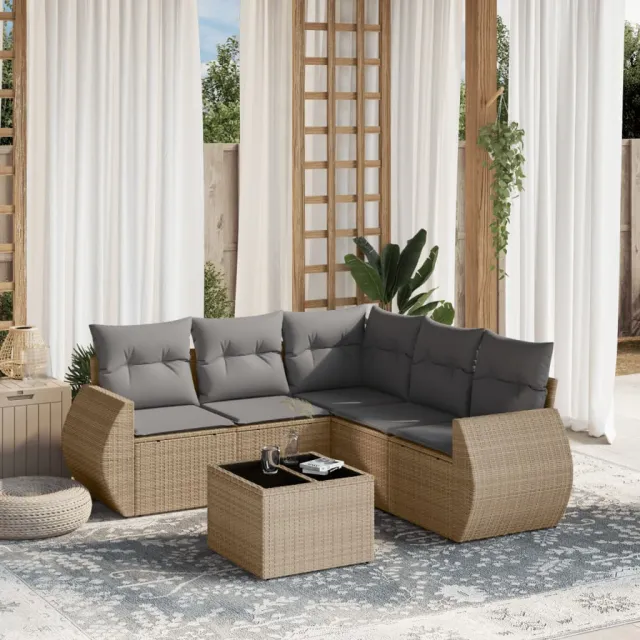 Salon de jardin avec coussins 6 pcs beige résine tressée