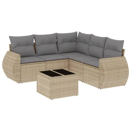 Salon de jardin avec coussins 6 pcs beige résine tressée 2